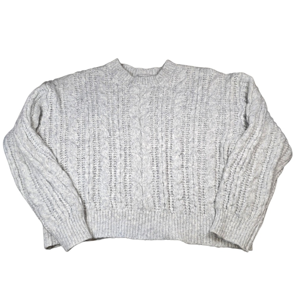 No Boundaries Womens Cable Knit Drop Shoulder Crew Sweater Gray XXL NEW